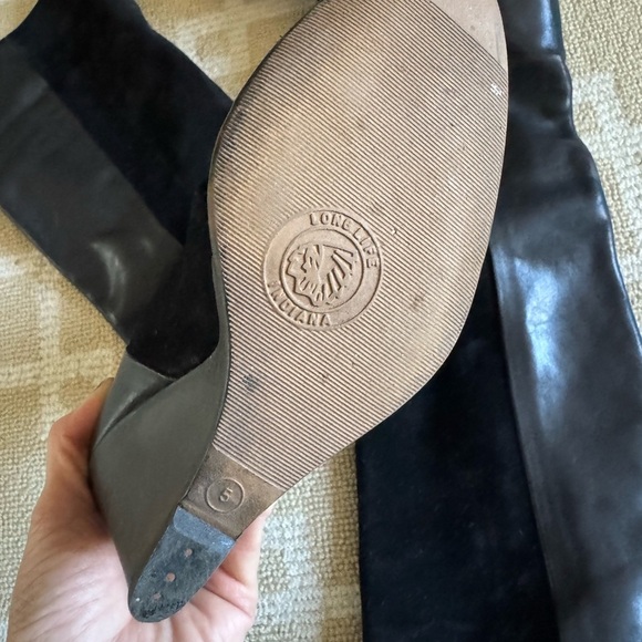 Donald J Pliner Black Suede & Leather Wedge Knee-High Boots Fall Holiday Size 5 - Picture 6 of 6